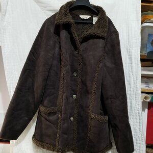 Vintage L.L.Bean Faux Suede Lined Fleece Brown Winter Coat |  M